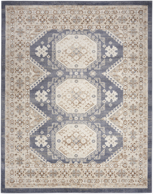 9' X 12' Blue Geometric Distressed Area Rug - 108.0" (H) x 144.0" (W) x 0.35" (D)