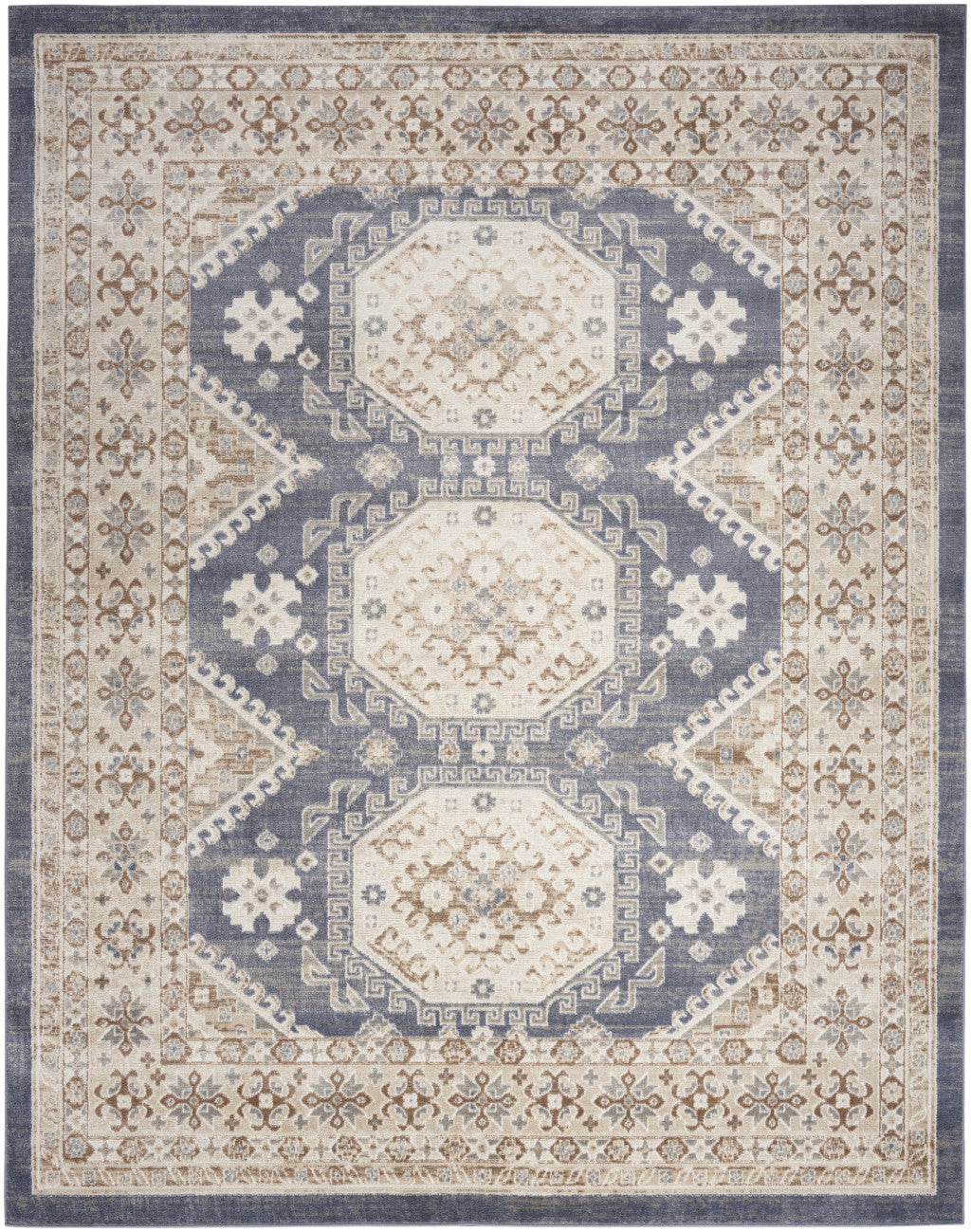 5' X 7' Blue Geometric Distressed Area Rug