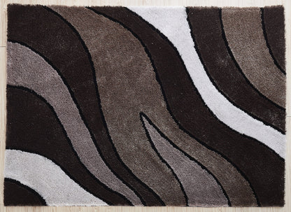 2' X 3' Brown and White Shag Hand Tufted Area Rug - 48.0" (L) x 72.0" (W) x 0.25" (H)