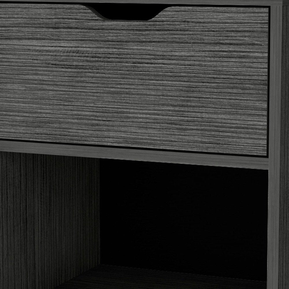 20" Gray Wood One Drawer Nightstand — view 5