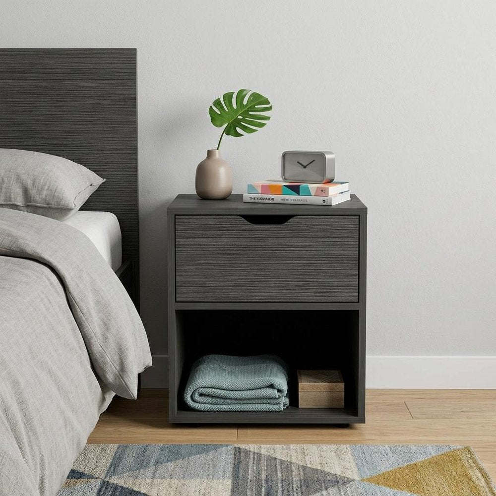 20" Gray Wood One Drawer Nightstand — view 6