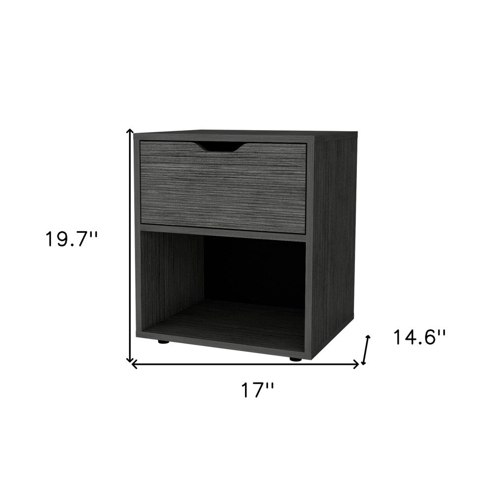 20" Gray Wood One Drawer Nightstand — view 4
