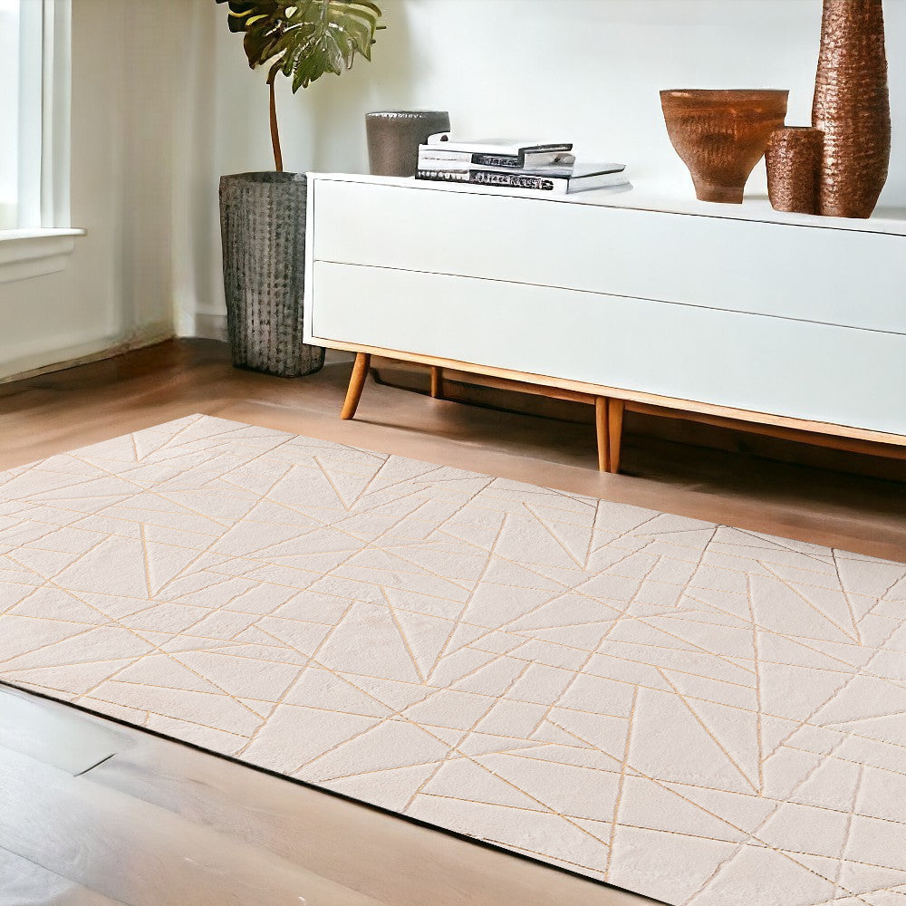 4' X 6' Beige and Gold Faux Fur Abstract Shag Non Skid Area Rug FurniFindUSA