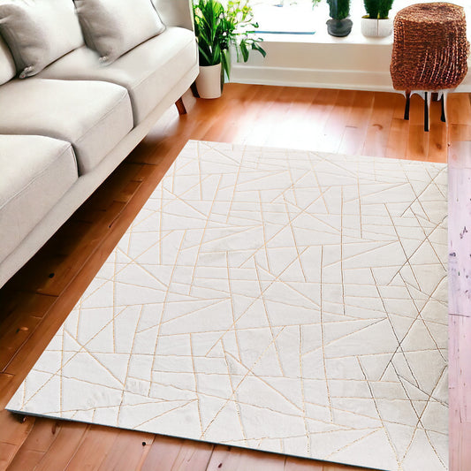 6' X 9' Beige and Gold Faux Fur Abstract Shag Non Skid Area Rug - 72.0" (H) x 108.0" (W) x 1.0" (D)