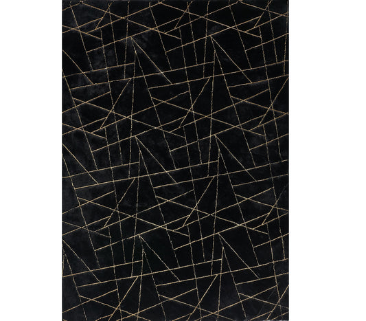 2' X 3' Black and Gold Faux Fur Abstract Shag Non Skid Area Rug - 48.0" (L) x 72.0" (W) x 1.0" (H)