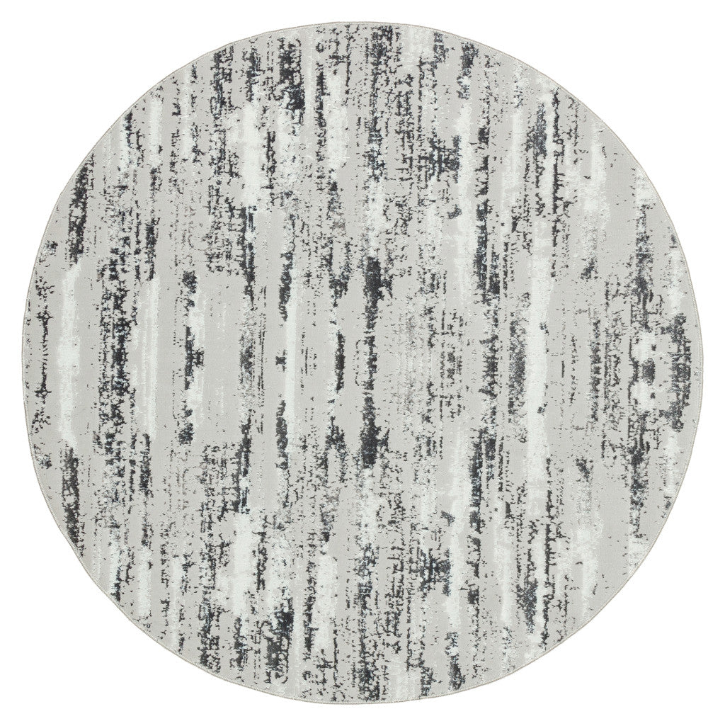 4' Black and Off White Round Abstract Washable Non Skid Area Rug - 94.88" (L) x 94.88" (W) x 0.43" (H) FurniFindUSA