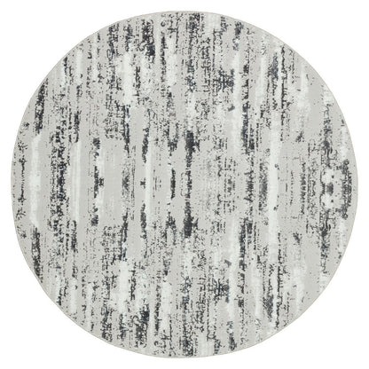 4' Black and Off White Round Abstract Washable Non Skid Area Rug - 94.88" (L) x 94.88" (W) x 0.43" (H) FurniFindUSA