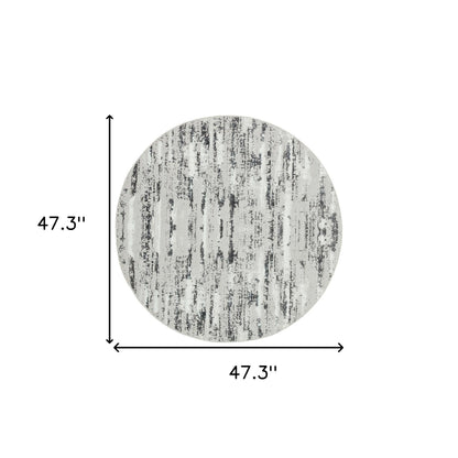 4' Black and Off White Round Abstract Washable Non Skid Area Rug - 94.88" (L) x 94.88" (W) x 0.43" (H) FurniFindUSA