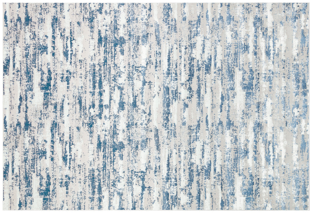 10' X 13' Blue and Ivory Abstract Washable Non Skid Area Rug - 26.0" (L) x 36.0" (W) x 0.39" (H)