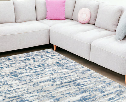 10' X 13' Blue and Ivory Abstract Washable Non Skid Area Rug - 26.0" (L) x 36.0" (W) x 0.39" (H)