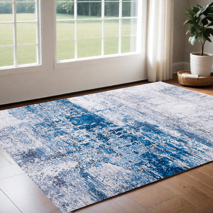 2' X 3' Gray and Blue Abstract Shag Printed Washable Non Skid Area Rug - 63.0" (L) x 63.0" (W) x 1.0" (H)