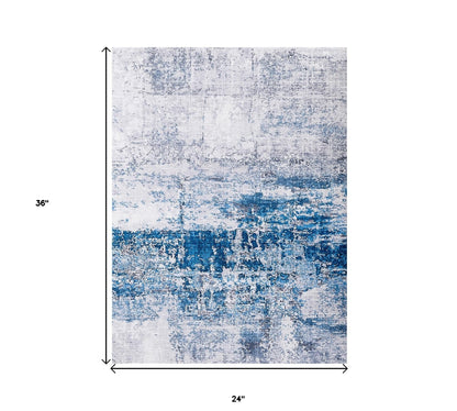 2' X 3' Gray and Blue Abstract Shag Printed Washable Non Skid Area Rug - 63.0" (L) x 63.0" (W) x 1.0" (H)