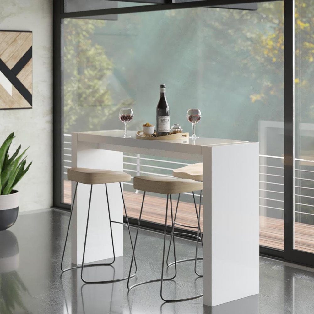 60" White Wood Rectangular Bar Height Bar Table HomeRoots