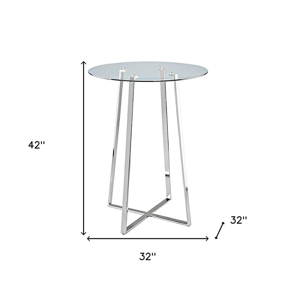 32" Clear and Silver Rounded Glass and Iron Bar Table HomeRoots