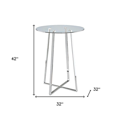 32" Clear and Silver Rounded Glass and Iron Bar Table HomeRoots