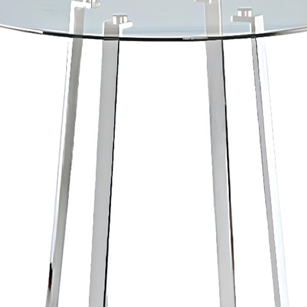 32" Clear and Silver Rounded Glass and Iron Bar Table HomeRoots