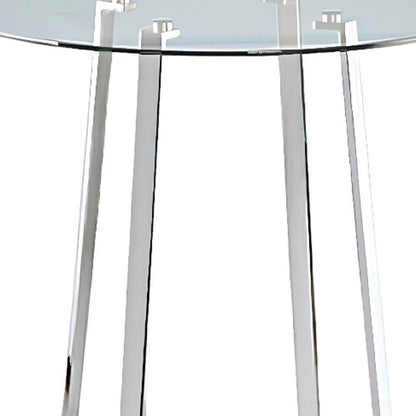 32" Clear and Silver Rounded Glass and Iron Bar Table HomeRoots