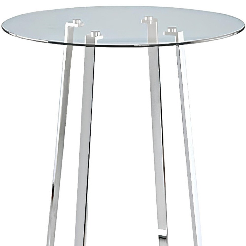 32" Clear and Silver Rounded Glass and Iron Bar Table HomeRoots