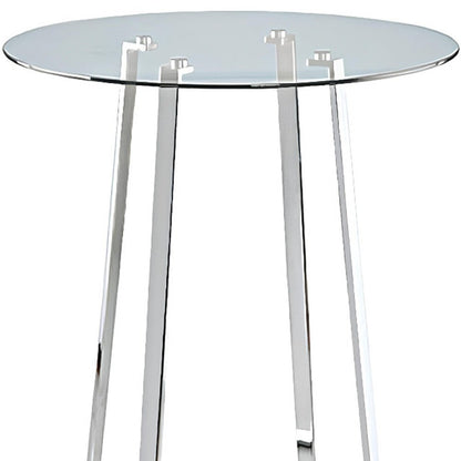 32" Clear and Silver Rounded Glass and Iron Bar Table HomeRoots