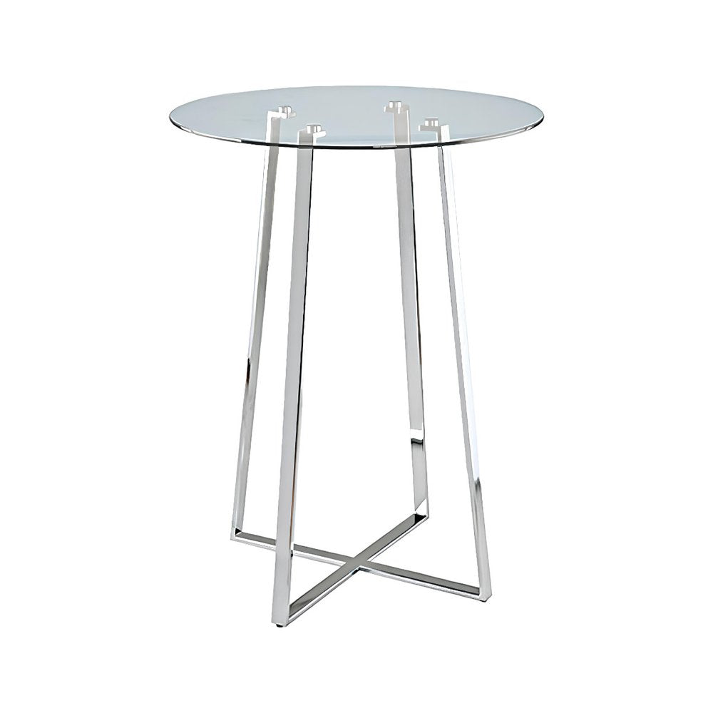 32" Clear and Silver Rounded Glass and Iron Bar Table HomeRoots