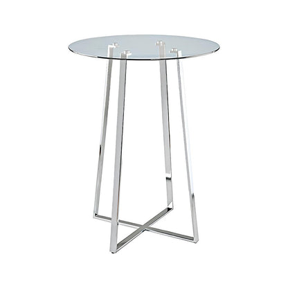 32" Clear and Silver Rounded Glass and Iron Bar Table HomeRoots