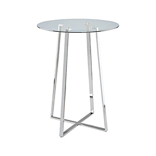 32" Clear and Silver Rounded Glass and Iron Bar Table HomeRoots
