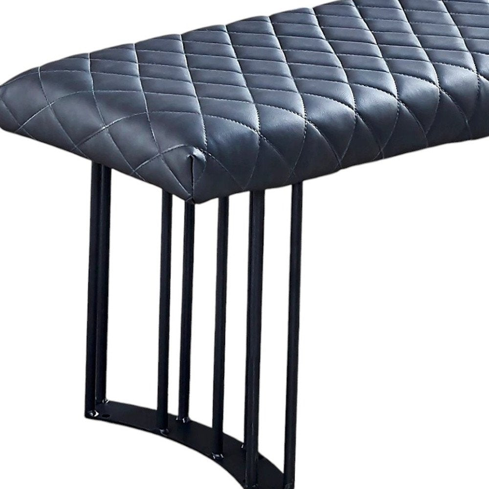 47" Dark Gray and Black Faux Leather Upholstered Dining Bench HomeRoots
