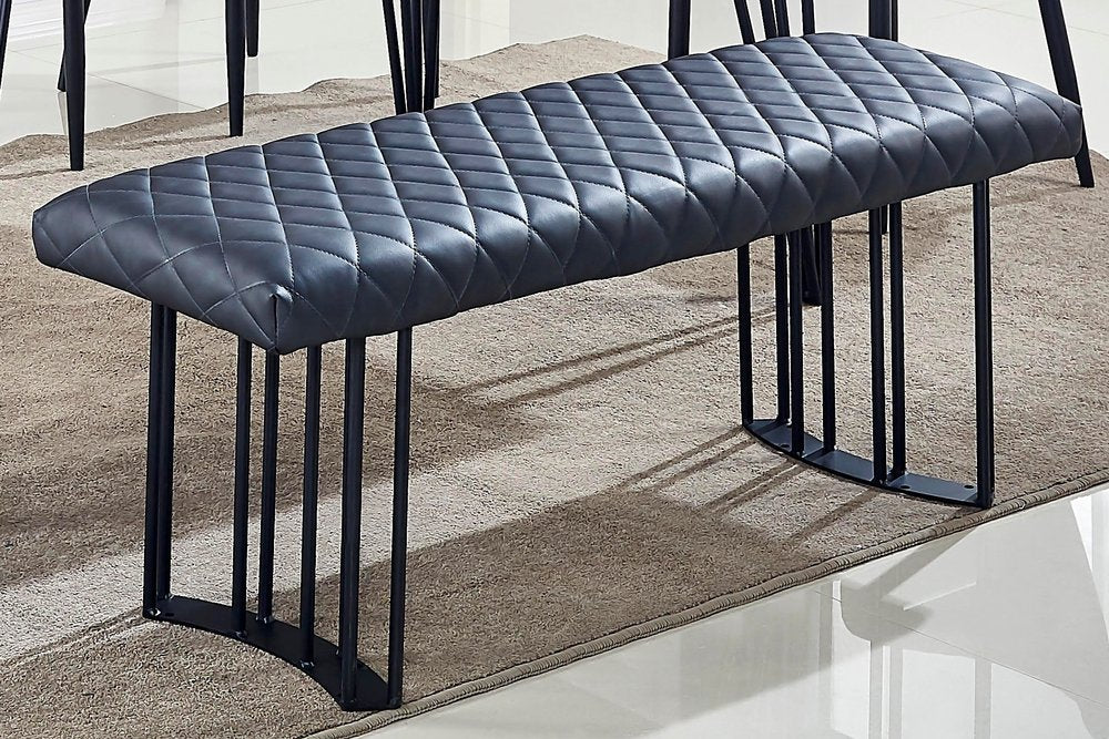 47" Dark Gray and Black Faux Leather Upholstered Dining Bench HomeRoots