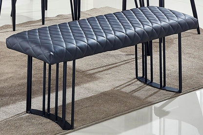 47" Dark Gray and Black Faux Leather Upholstered Dining Bench HomeRoots