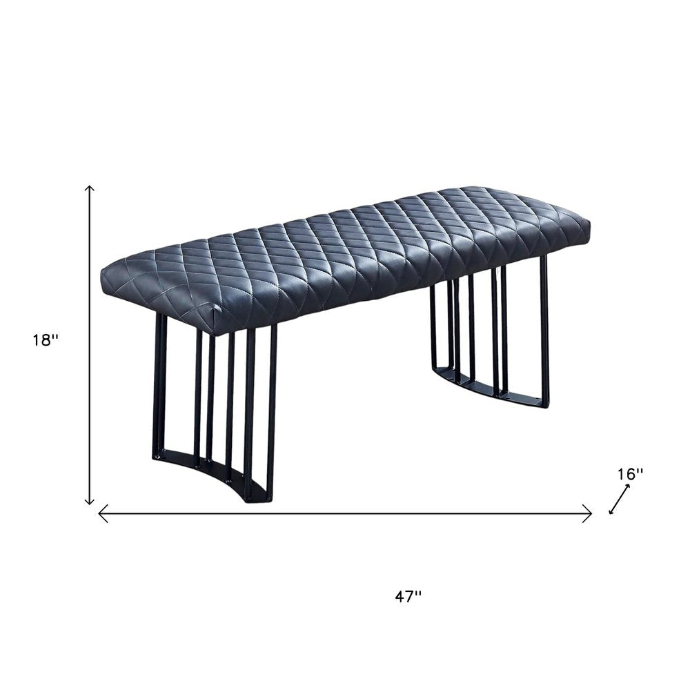 47" Dark Gray and Black Faux Leather Upholstered Dining Bench HomeRoots