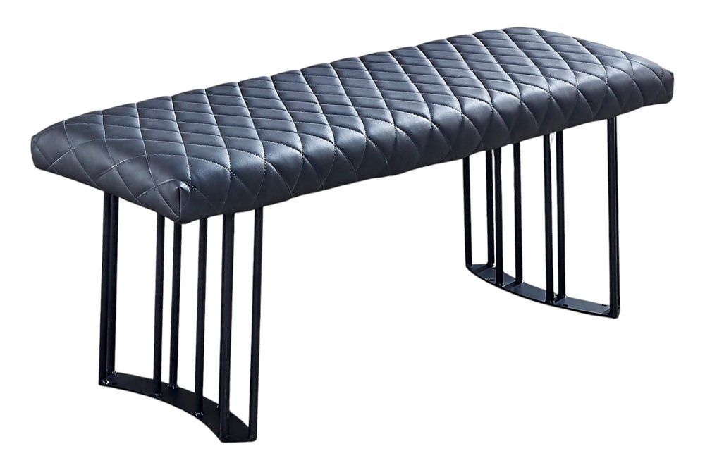 47" Dark Gray and Black Faux Leather Upholstered Dining Bench HomeRoots
