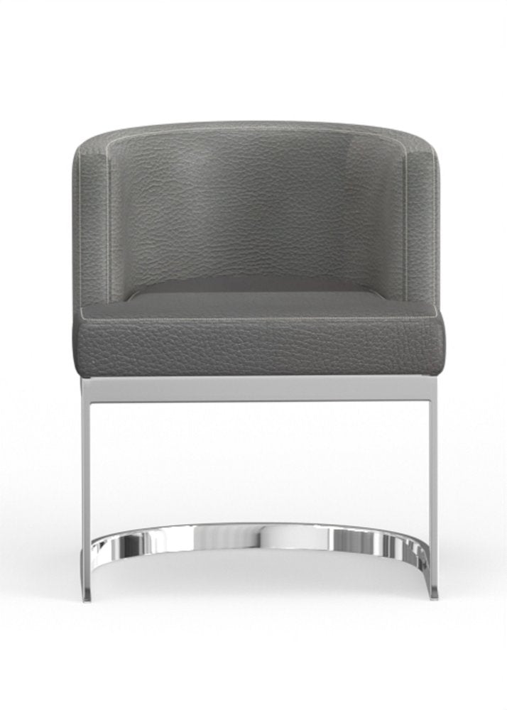Gray And Silver Slipcovered Faux Leather And Metal Wing Back Dining Side Chair — view 1