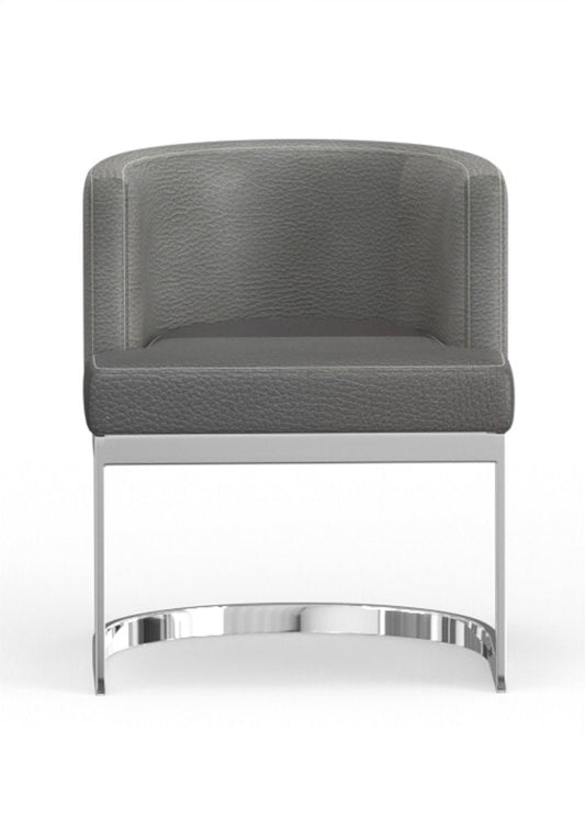 Gray And Silver Slipcovered Faux Leather And Metal Wing Back Dining Side Chair