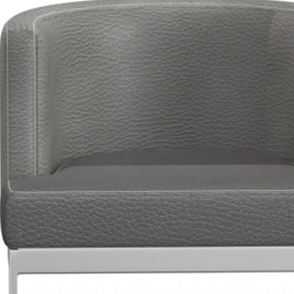 Gray And Silver Slipcovered Faux Leather And Metal Wing Back Dining Side Chair — view 2