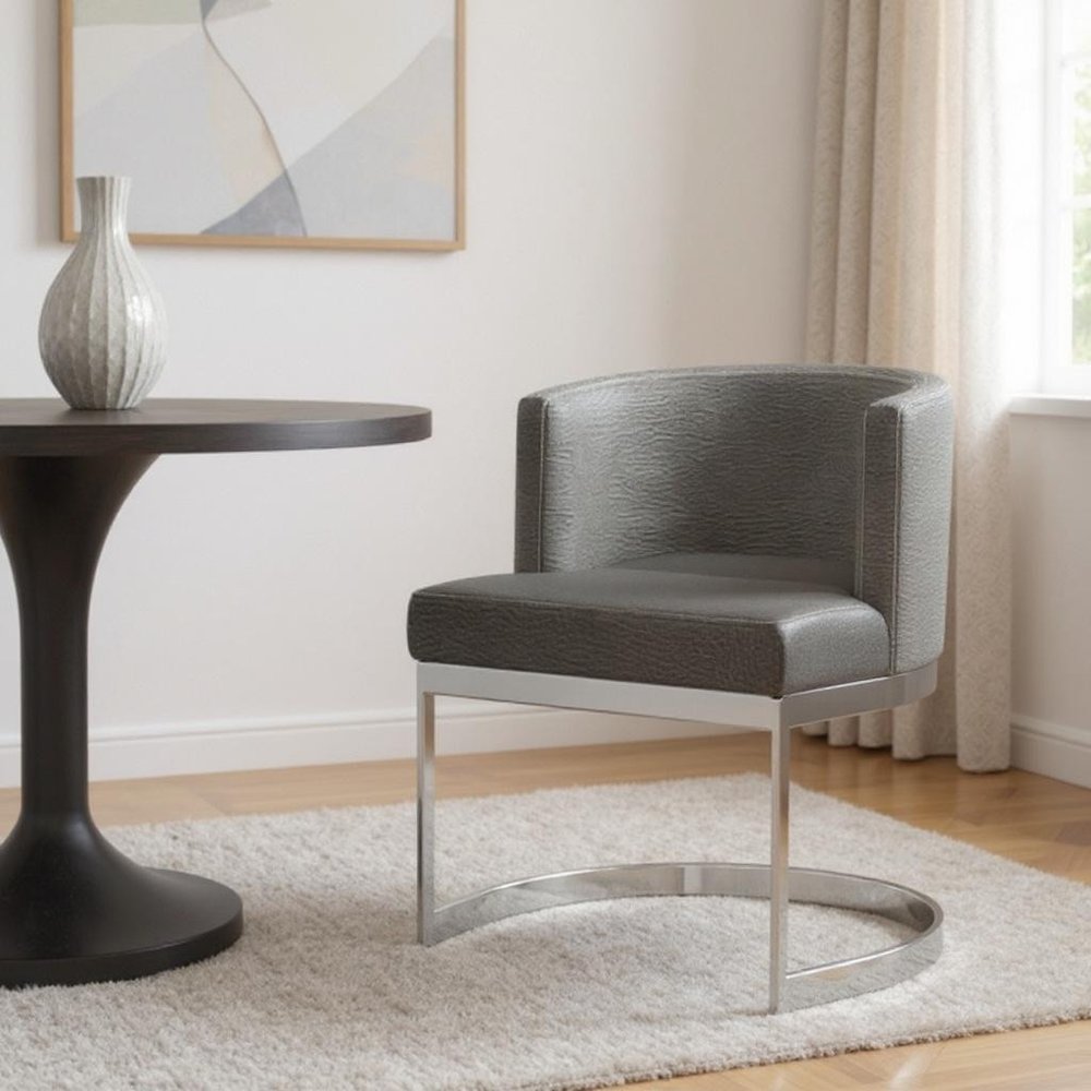 Gray And Silver Slipcovered Faux Leather And Metal Wing Back Dining Side Chair HomeRoots