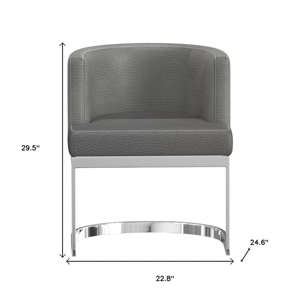 Gray And Silver Slipcovered Faux Leather And Metal Wing Back Dining Side Chair HomeRoots