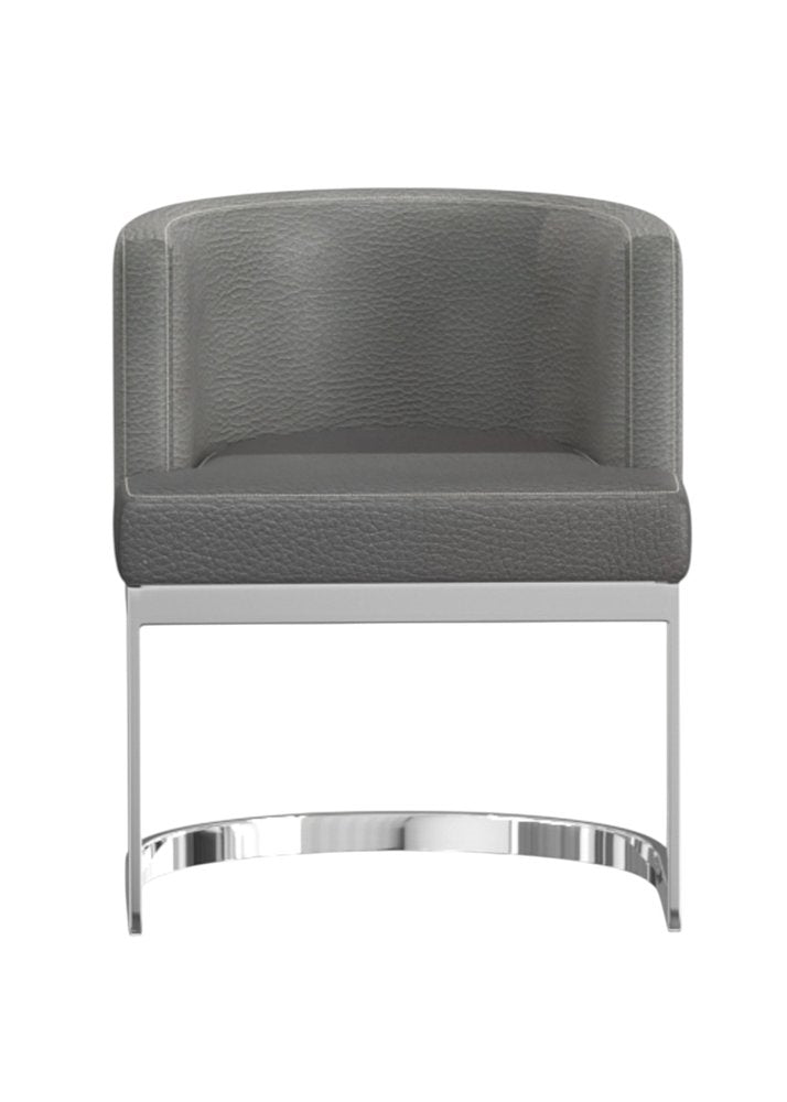 Gray And Silver Slipcovered Faux Leather And Metal Wing Back Dining Side Chair — view 3