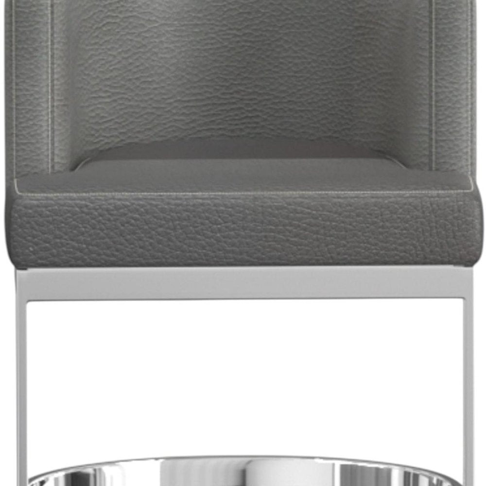 Gray And Silver Slipcovered Faux Leather And Metal Wing Back Dining Side Chair HomeRoots