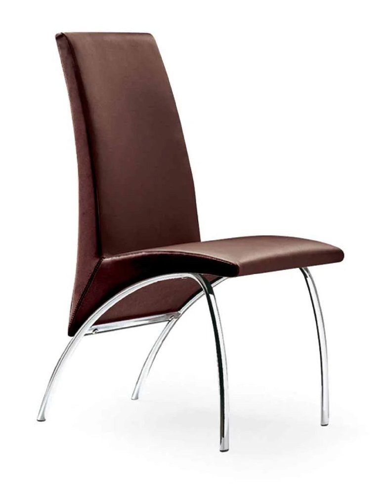 Set of Two Dark Brown And Silver Faux Leather And Metal Dining Side Chairs — view 1