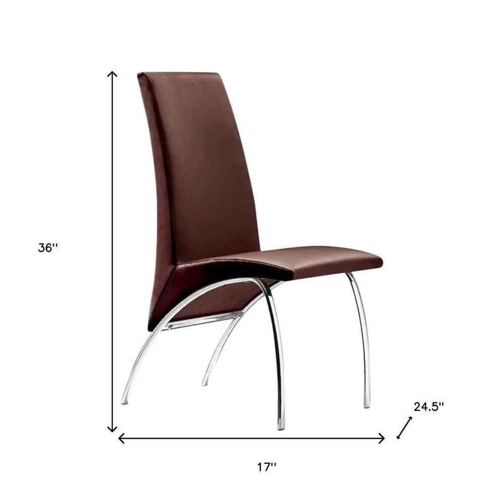 Set of Two Dark Brown And Silver Faux Leather And Metal Dining Side Chairs HomeRoots