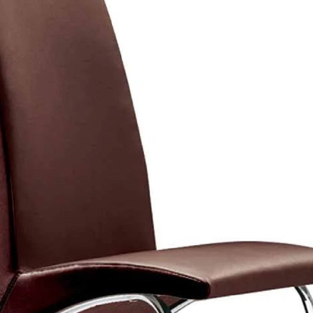 Set of Two Dark Brown And Silver Faux Leather And Metal Dining Side Chairs — view 2