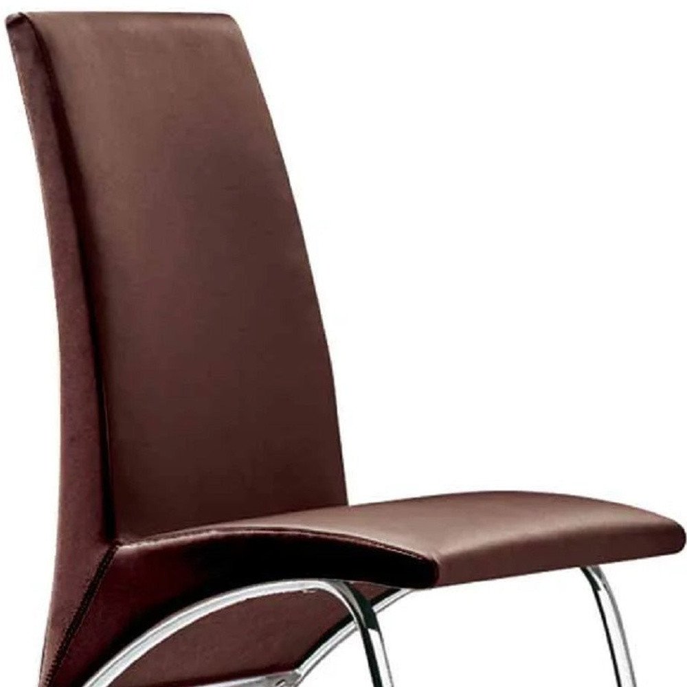 Set of Two Dark Brown And Silver Faux Leather And Metal Dining Side Chairs — view 3