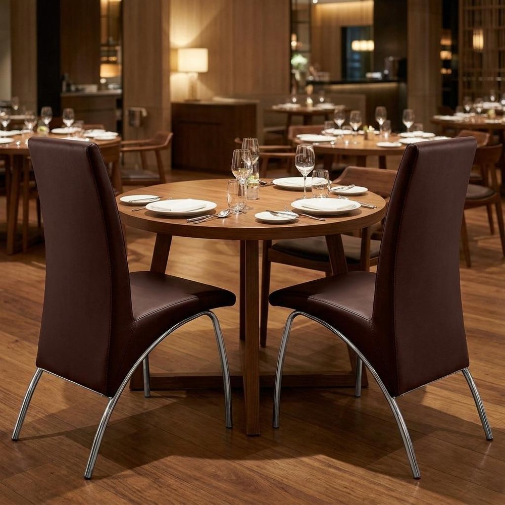 Set of Two Dark Brown And Silver Faux Leather And Metal Dining Side Chairs HomeRoots