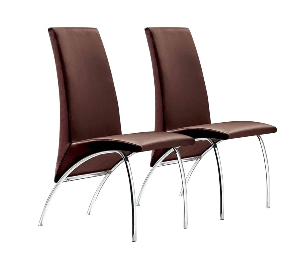 Set of Two Dark Brown And Silver Faux Leather And Metal Dining Side Chairs HomeRoots