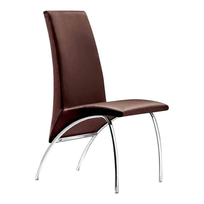 Set of Two Dark Brown And Silver Faux Leather And Metal Dining Side Chairs HomeRoots