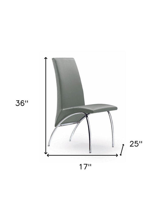Set of Two Gray and Silver Upholstered Faux Leather Dining Side Chairs HomeRoots
