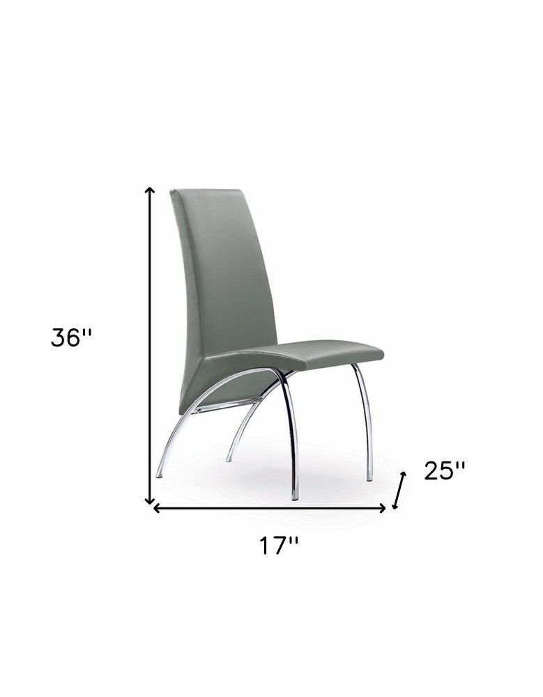 Set of Two Gray and Silver Upholstered Faux Leather Dining Side Chairs HomeRoots