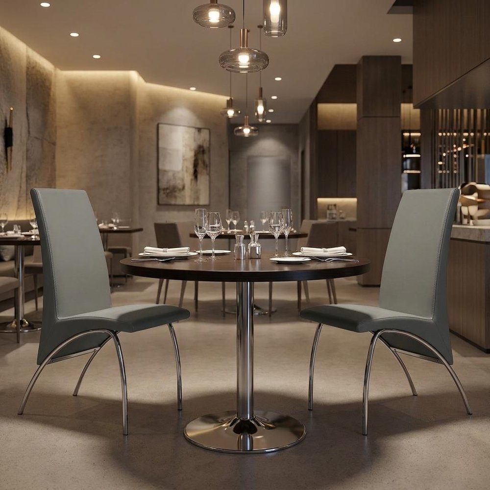 Set of Two Gray and Silver Upholstered Faux Leather Dining Side Chairs — view 6