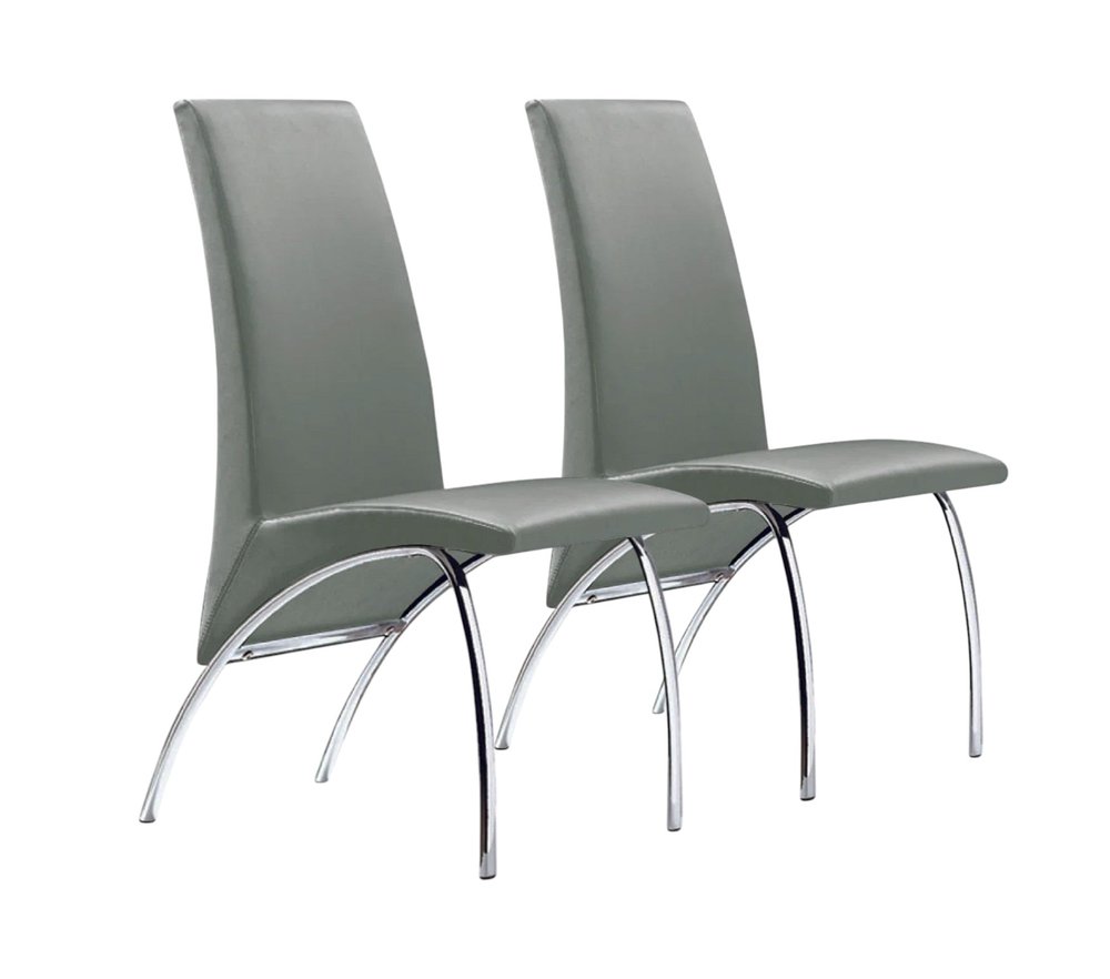 Set of Two Gray and Silver Upholstered Faux Leather Dining Side Chairs HomeRoots