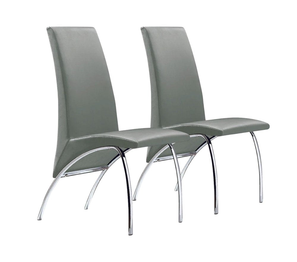 Set of Two Gray and Silver Upholstered Faux Leather Dining Side Chairs HomeRoots